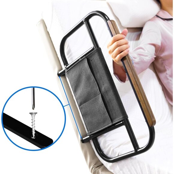 Adjustable Bed Side Rail for Wooden Base frame 21.5" x 17" Fall Prevention - Picture 4 of 9